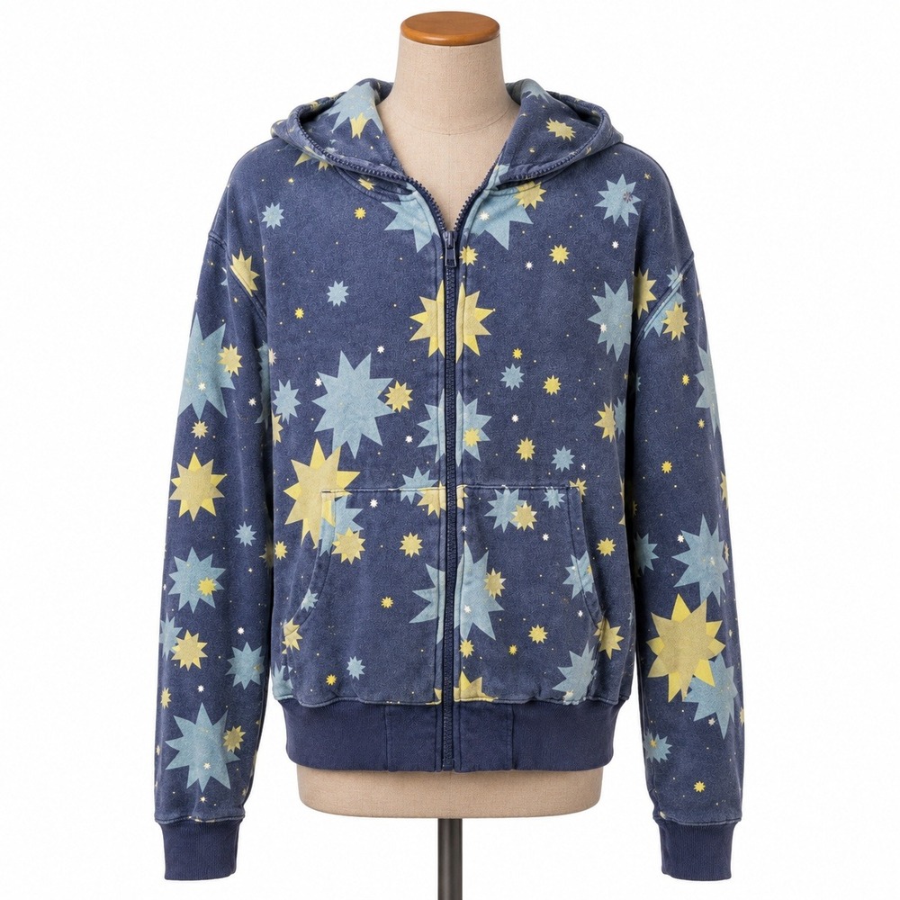Kidrobot Celestial Star Full Zip Hoodie Sweatshirt Size XL Blue Limited Edition